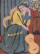 Henri Matisse Woman in Yellow and blue with Guitar (mk35) oil painting artist